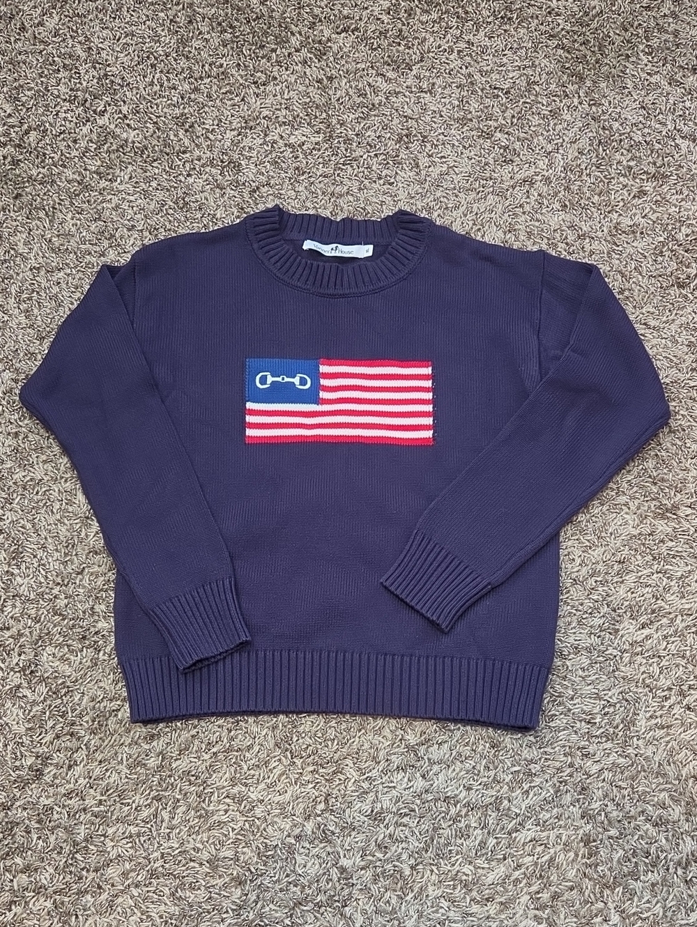 Vanner House American Bit Sweater Navy Flag Equestrian Patriotic Quiet Luxury